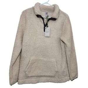 Te Verde Womens Sherpa Fleece Quarter Zip Pullover Cream Tan Size M NWT